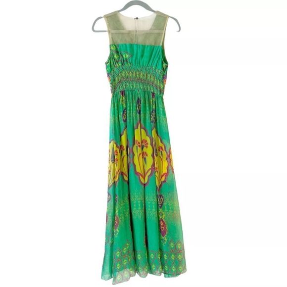 Hemant and Nandita Vibrant Colorful Tropical Crochet Pop Art Silk Dress Sz 2. - Picture 2 of 6